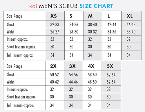 Koi Men's Size Chart ENG