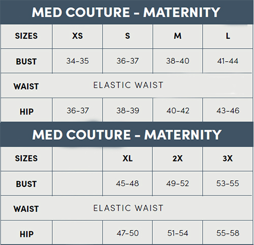 Med Couture Women's English Size Chart