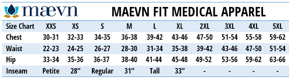 Maeven Medical Uniforms Canada - Size Chart