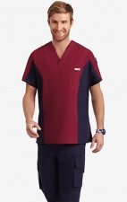 Men's Two Tone Scrub Top - Burgundy-Navy (BU-NN)