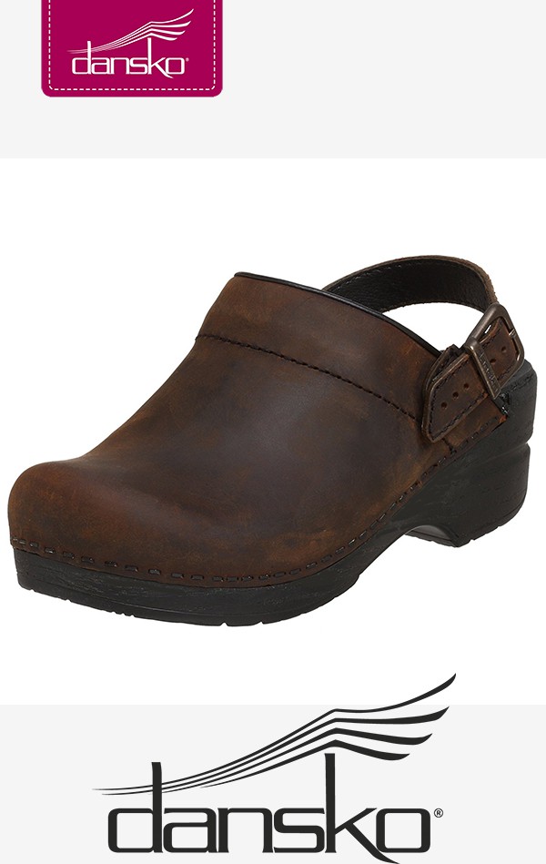 dansko brown oiled leather clogs