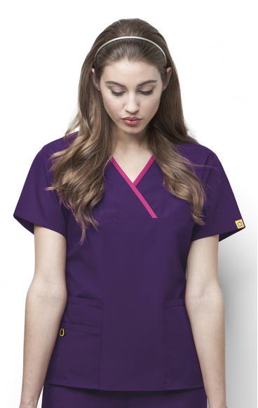 *FINAL SALE XXS 6026 WonderWink Origins Charlie Y-neck Contrast Trim Scrub Tops