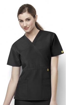 6056 Wonderwink Golf Mock Wrap Scrub Top - Black