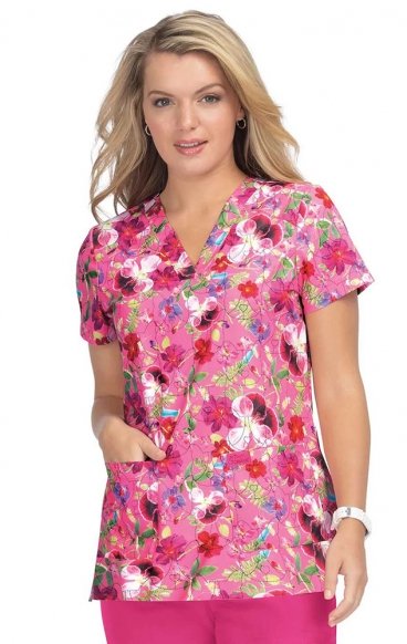 B120PR Betsey Johnson par koi - Haut d'uniforme Imprimé Bell - Floral Garden Puppy