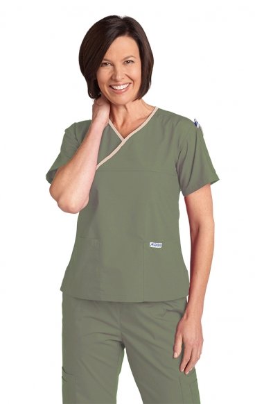 *FINAL SALE OLIVE/KHAKI 323T Criss Cross Scrub Top by MOBB