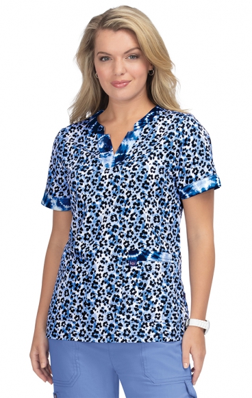 1070PR Koi Stretch Elena 4 Pocket Print Top - Tie Dye Leopard Blue