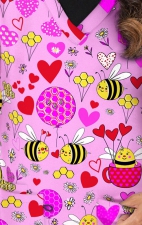 1470PK – HONEY BEE MINE PINK Print Scrub Top - Soft Stretch Zinnia Fabric by Greentown