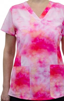 9810 Maevn Women's Printed V-Neck Top - Tie Dye Sunrise