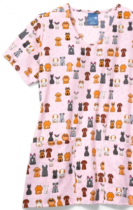 Zoe + Chloe Floofster Curved V-neck Print Scrub Tops