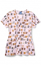 Zoe + Chloe Floofster Curved V-neck Print Scrub Tops