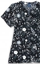 Zoe + Chloe Moody Blooms Notch Neck Print Scrub Tops