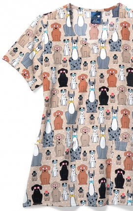 Zoe + Chloe Buster and Tiny Diamond Neck Poly Print Scrub Tops