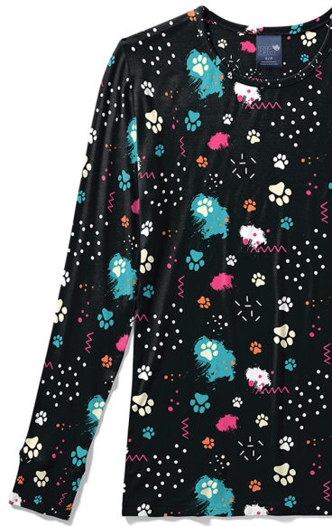 *VENTE FINALE Z12409 Zoe + Chloe Pawp Star Haut a Manche Longue Imprim&eacute; Soyeux