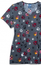 Zoe + Chloe Checking Paws Diamond Neck Poly Print Scrub Tops
