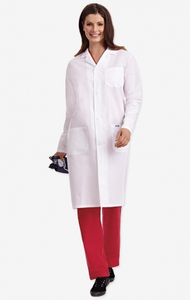 L406 Full Length Unisex Lab Coat Button Front - Women's View