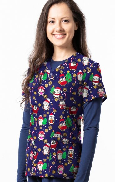 *FINAL SALE 1571NV – Penguin Snow Day Print Scrub Top by Greentown *FINAL SALE 1571NV – Penguin Snow Day Print Scrub Top by Greentown