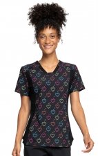 *FINAL SALE 4700 - Cherokee Prints V-Neck Scrub Top in Hearts On The Line