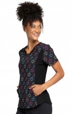 *FINAL SALE 4700 - Cherokee Prints V-Neck Scrub Top in Hearts On The Line