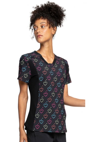 *VENTE FINALE CK641 - Cherokee Prints V-Neck Knit Panel Top in Hearts On The Line