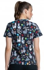 *VENTE FINALE CK651 - Cherokee Prints V-Neck Knit Panel Top in Llama Love