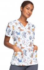 *FINAL SALE TF738 LACD - Cherokee Licensed Tooniforms V-Neck Top in Cats And Dogs