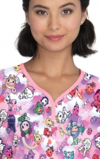 1017TKD koi Tokidoki  Y-Neck Print Scrub Top - Naughty and Nice