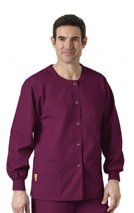 8006 WonderWink Origins Delta Unisex Round Neck Scrub Jackets - (Men's View) - Wine