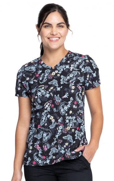 *FINAL SALE CK678 V-Neck Print Top in Flutter Blooms - Cherokee Prints