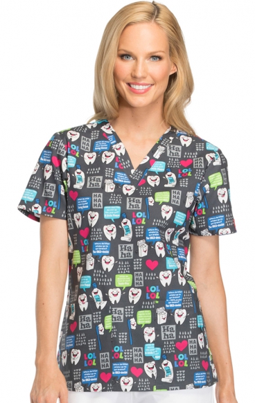 *FINAL SALE DK704 V-Neck Top in Have A Laugh - Dickies Prints - Bi-stretch