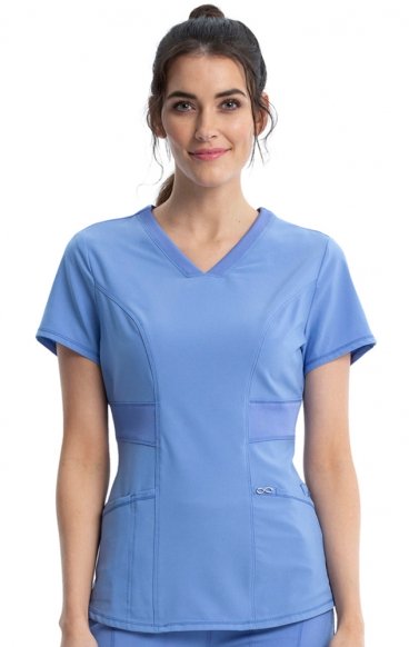 CK623A V-Neck Top with Rib Knit Back Panel by Infinity with Certainty® Antimicrobial Technology