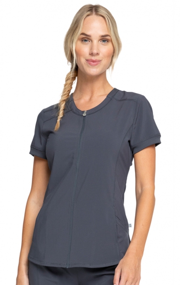 CK810A Zip Front V-Neck Top by Infinity with Certainty® Antimicrobial Technology