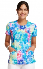 Top à col rond en Tie Dye Burst - Cherokee Infinity - Antimicrobien