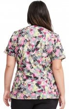 V-Neck Print Top in Floral Camo-tion - Cherokee Infinity - Antimicrobial