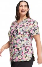 V-Neck Print Top in Floral Camo-tion - Cherokee Infinity - Antimicrobial