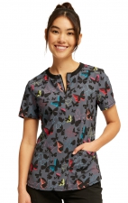 Round Neck Top in Brilliant Butterflies - Cherokee Infinity - Antimicrobial