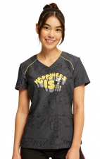Rounded V-Neck Print Top in Make Me Happy  - Cherokee Infinity - Antimicrobial