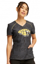 Rounded V-Neck Print Top in Make Me Happy  - Cherokee Infinity - Antimicrobial