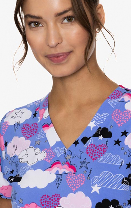 8564 Med Couture V-Neck Vicky Print Scrub Top - Happy Cloud ...