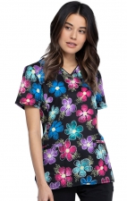 *FINAL SALE CK634 V-Neck Print Top in Digital Daisy - Cherokee Infinity - Antimicrobial