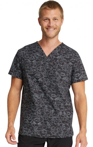 *FINAL SALE CK691 Cherokee Unisex V-Neck Print Top in Sea Sketch