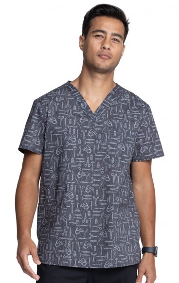 *FINAL SALE CK691 Cherokee Unisex V-Neck Print Top in Instumental Helpers