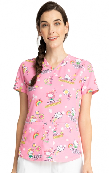 *VENTE FINALE TF770 Cherokee Licensed V-Neck Print Top in Hello Kitty Sunshine