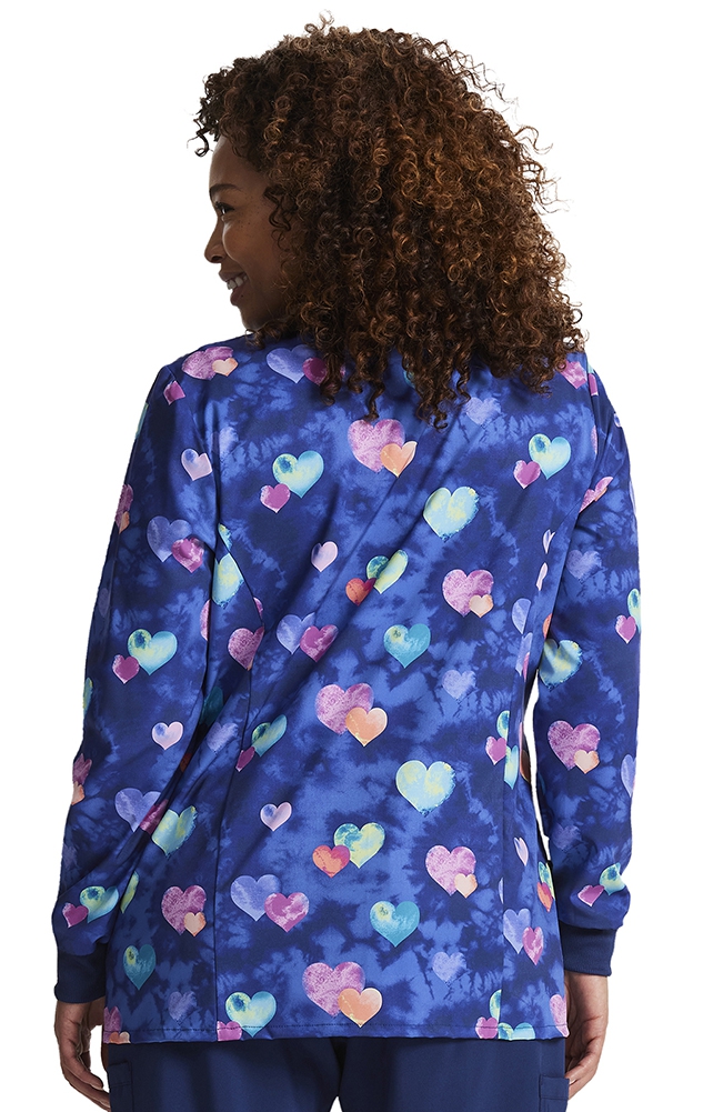 DK309 Dickies Print Scrub Jacket Hippie Hearts