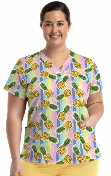 9810 Maevn Women's Printed V-Neck Top - Mad About Pineapples