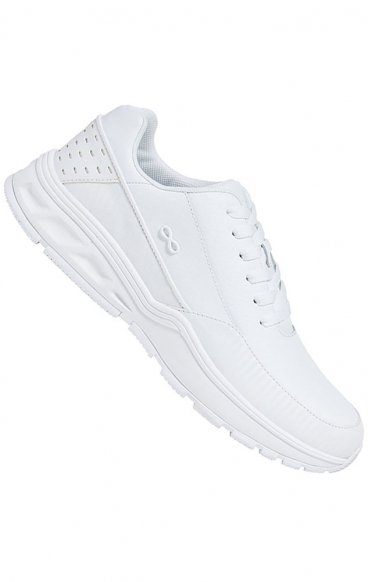 Flow White Wide Genuine Leather Slip-Resistant Sneaker from Infinity Footwear by Cherokee