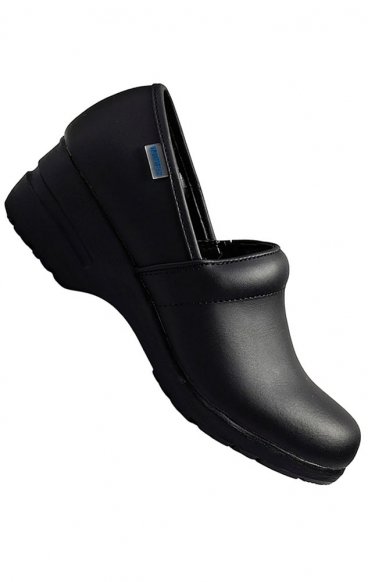 Harmony Black Wide Slip Resistant Leather Clog from Workwear Footwear by Cherokee