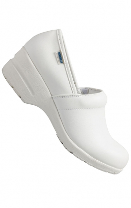 Harmony White Wide Sabot en Cuir Antidérapantes de Workwear Footwear par Cherokee
