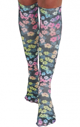 Soul Support Rainbow Blossoms Print Light Compression Knee High Socks by Heartsoul
