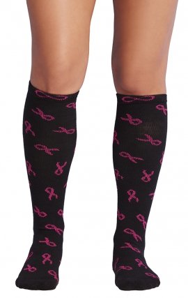 Kickstart Metallic Pink Ribbon Knee High Medium Compression Socks from Infinity by Cherokee