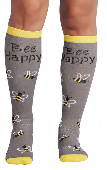Print Support Bee Happy Women's Graduated Medium Support Compression Socks by Cherokee